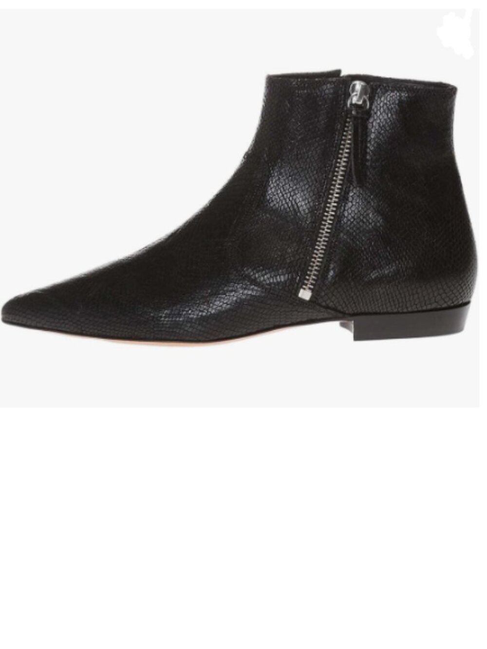 XYD Black Texture Pointed Toe Ankle Boots Low Heel Double Side Zippers Shoes
